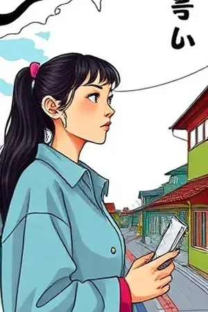 星轨与城市剪影构成的动漫主题竖版主图，晨雾蓝渐变背景